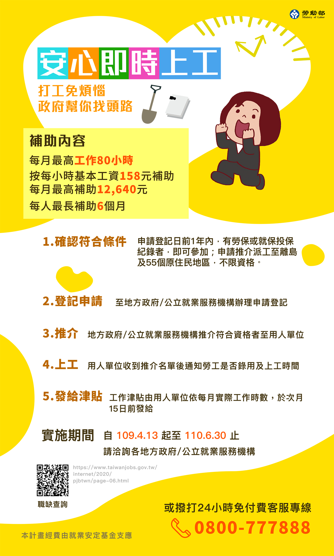 台灣就業通 找工作 109 12 8 109 12 11期間受理民眾申請登記安心即時上工計畫及相關辦理期程